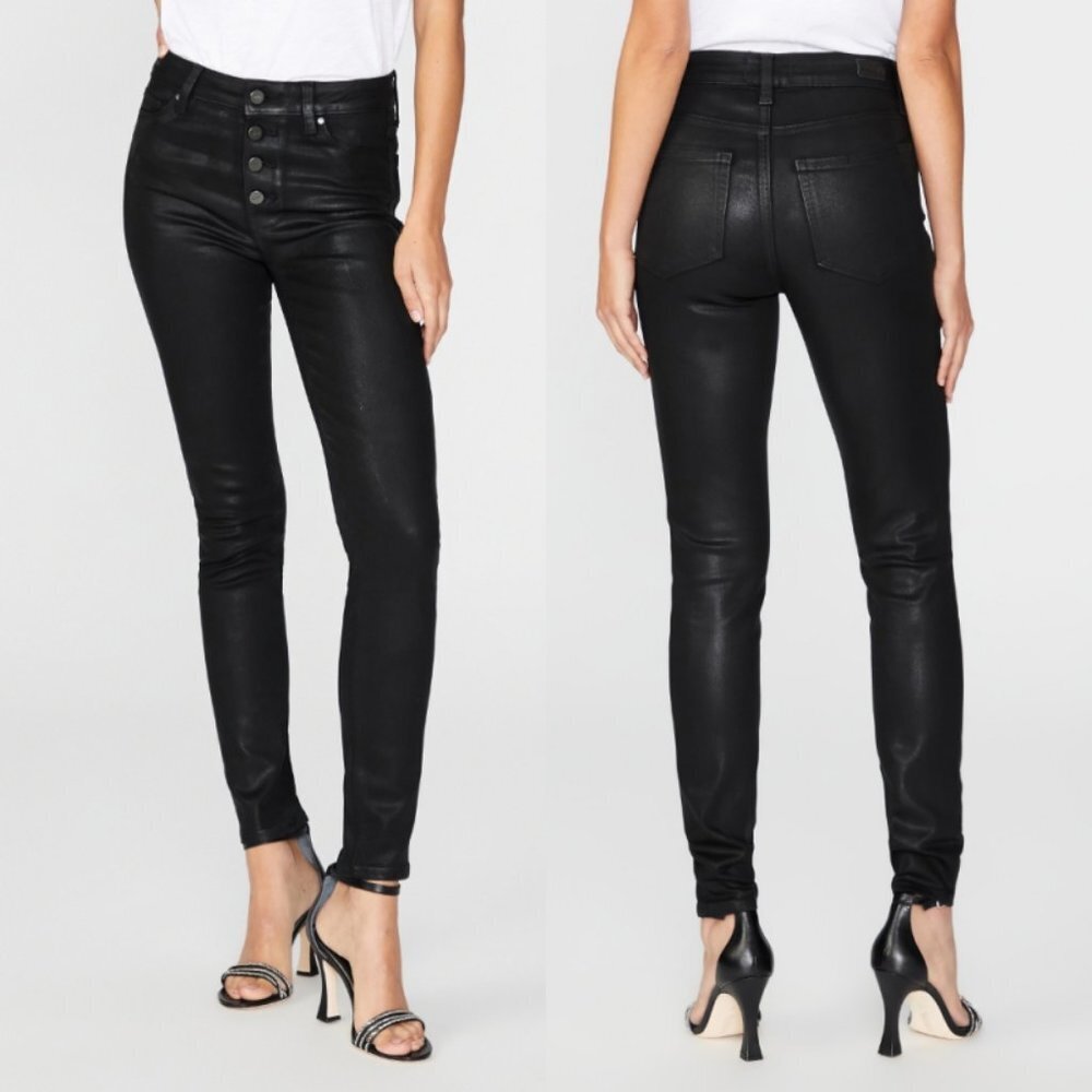 NEW Paige Black Coated Button Front High Rise Jeans‎ Size 23 Hoxton Ultra Skinny